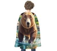 HETVBNS Bear Crossing The River Cartoon Halloween Cape Reversible Cosplay Costume Party Cloak for Masquerade, Christmas, Role Play