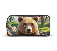 HETVBNS Bear Crossing The River Cartoon Pencil Case Large Capacity Zipper Pouch, Durable Pencil Box Organizer, Portable Small Cosmetic Bag for Office, Travel