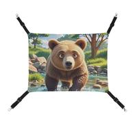 HETVBNS Bear Crossing The River Cartoon Pet Hammock for Cats & Dogs, Soft Breathable Canvas Hanging Hammock with Adjustable Straps, Comfortable & Durable Hanging Bed for Small to Medium Pets
