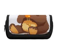 HETVBNS Bear Eating Pencil Case Extra Large, Double Layer Pencil Pouch with Zipper, Portable Cosmetic Bags for Travel, Office Stationery Organizer for Women Men