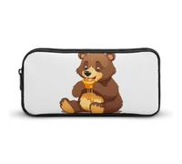 HETVBNS Bear Eating Pencil Case Large Capacity, Durable Pencil Pouch Portable Small Cosmetic Bag with Metal Zipper, Simple Makeup Pouch Aesthetic Toiletry Bag for Travel Office