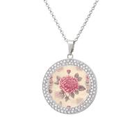 HETVBNS - Beautiful classic flower necklace, round alloy pendant with diamond, elegant pendant necklace for women and men, Una talla, Metal, Alloy.