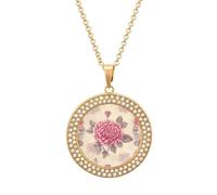HETVBNS - Beautiful classic flower necklace, round alloy pendant with diamond, elegant pendant necklace for women and men, Una talla, Metal, Alloy.