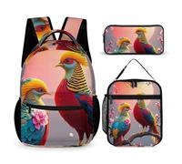 HETVBNS Beautiful Cuckoo Bird Backpack Set 3 Piece, Durable Backpack Insulated Lunch Bag Portable Pencil Case for Men Women