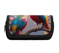 HETVBNS Beautiful Cuckoo Bird Pencil Case Extra Large, Double Layer Pencil Pouch with Zipper, Portable Cosmetic Bags for Travel, Office Stationery Organizer for Women Men