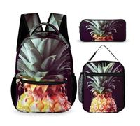 HETVBNS Beautiful Pineapple Backpack Set 3 Piece, Durable Backpack Insulated Lunch Bag Portable Pencil Case for Men Women