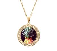 HETVBNS - Beautiful Pineapple Necklace, Alloy Round Pendant with Diamond, Elegant Pendant Necklace for Women Men, Una talla, Metal, Alloy.