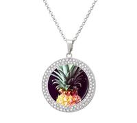 HETVBNS - Beautiful Pineapple Necklace, Alloy Round Pendant with Diamond, Elegant Pendant Necklace for Women Men, Una talla, Metal, Alloy.