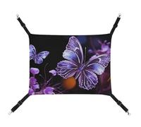HETVBNS Beautiful Purple Butterfly Pet Hammock for Cats & Dogs, Soft Breathable Canvas Hanging Hammock with Adjustable Straps, Comfortable & Durable Hanging Bed for Small to Medium Pets