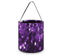 HETVBNS Beautiful Purple Glitter Candy Bag Halloween Trick Or Treat Bucket 7.9x8.3in, Reusable Gift Bags for Party Holiday Wedding