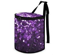 HETVBNS Beautiful Purple Glitter Car Trash Can with Lid, Leakproof Hanging Automotive Trash Bin, Waterproof Garbage Storage Bag for Vehicles, RV, Bathroom, Office