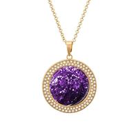 HETVBNS - Beautiful purple glitter necklace, round alloy pendant with diamond, elegant pendant necklace for women men, Una talla, Metal, Alloy.
