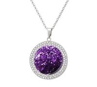 HETVBNS - Beautiful purple glitter necklace, round alloy pendant with diamond, elegant pendant necklace for women men, Una talla, Metal, Alloy.