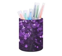HETVBNS Beautiful Purple Glitter Pen Holder for Desk PU Leather Round Desk Organizer Multifunctional Makeup Brush Storage Aesthetic Desktop Supplies Stylish Pencil Holder for Office & Home