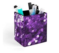 HETVBNS Beautiful Purple Glitter Pen Holder for Desk - PU Leather Square Desk Organizer Travel Makeup Brush Storage Stylish Pencil Holder Desktop Stationery Organizer for Office & Home