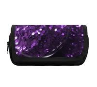 HETVBNS Beautiful Purple Glitter Pencil Case Extra Large, Double Layer Pencil Pouch with Zipper, Portable Cosmetic Bags for Travel, Office Stationery Organizer for Women Men
