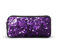 HETVBNS Beautiful Purple Glitter Pencil Case Large Capacity, Durable Pencil Pouch Portable Small Cosmetic Bag with Metal Zipper, Simple Makeup Pouch Aesthetic Toiletry Bag for Travel Office