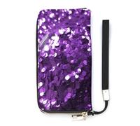 HETVBNS Beautiful Purple Glitter Wallet, Elegant Wristlet Wallet with Multi-Card Slots, PU Leather Long Purse for Women, Men
