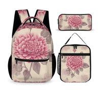 HETVBNS Beautiful Vintage Flower Backpack Set 3 Piece, Durable Backpack Insulated Lunch Bag Portable Pencil Case for Men Women