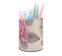 HETVBNS Beautiful Vintage Flower Pen Holder for Desk PU Leather Round Desk Organizer Multifunctional Makeup Brush Storage Aesthetic Desktop Supplies Stylish Pencil Holder for Office & Home