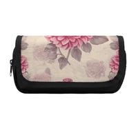 HETVBNS Beautiful Vintage Flower Pencil Case Extra Large, Double Layer Pencil Pouch with Zipper, Portable Cosmetic Bags for Travel, Office Stationery Organizer for Women Men