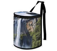 HETVBNS Beautiful Waterfall Car Trash Can with Lid, Leakproof Hanging Automotive Trash Bin, Waterproof Garbage Storage Bag for Vehicles, RV, Bathroom, Office