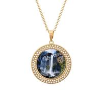 HETVBNS - Beautiful waterfall necklace, round alloy pendant with diamond, elegant pendant necklace for women men, Una talla, Metal, Alloy.