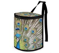 HETVBNS Beauty Peacock Car Trash Can with Lid, Leakproof Hanging Automotive Trash Bin, Waterproof Garbage Storage Bag for Vehicles, RV, Bathroom, Office