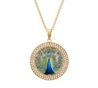 HETVBNS - Beauty Peacock Necklace, Alloy Round Pendant with Diamond, Elegant Pendant Necklace for Women Men, Una talla, Metal, Alloy.