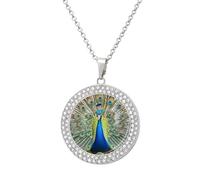 HETVBNS - Beauty Peacock Necklace, Alloy Round Pendant with Diamond, Elegant Pendant Necklace for Women Men, Una talla, Metal, Alloy.