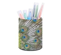HETVBNS Beauty Peacock Pen Holder for Desk PU Leather Round Desk Organizer Multifunctional Makeup Brush Storage Aesthetic Desktop Supplies Stylish Pencil Holder for Office & Home