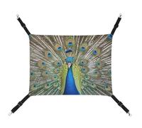 HETVBNS Beauty Peacock Pet Hammock for Cats & Dogs, Soft Breathable Canvas Hanging Hammock with Adjustable Straps, Comfortable & Durable Hanging Bed for Small to Medium Pets