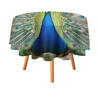 HETVBNS Beauty Peacock Tablecloth - Wrinkle and Stain Resistant Polyester Round Tablecloth 36 x 36 Inch, Elegant Decor for Dining, Parties, Patio