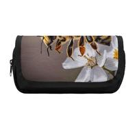 HETVBNS Bee And Flower Pencil Case Extra Large, Double Layer Pencil Pouch with Zipper, Portable Cosmetic Bags for Travel, Office Stationery Organizer for Women Men