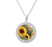 HETVBNS Bee and Sunflowers Necklace, Round Pendant Alloy with Diamond, Elegant Pendant Necklace for Women Men, Una talla, Metal, Alloy.