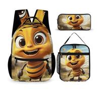 HETVBNS Bee Backpack Set 3 Piece, Durable Backpack Insulated Lunch Bag Portable Pencil Case for Men Women