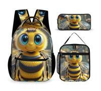 HETVBNS Bee Backpack Set 3 Piece, Durable Backpack Insulated Lunch Bag Portable Pencil Case for Men Women