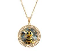 HETVBNS Bee Necklace, Round Pendant Alloy with Diamond, Elegant Pendant Necklace for Women Men, Una talla, Metal, Alloy.