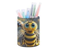 HETVBNS Bee Pen Holder for Desk PU Leather Round Desk Organizer Multifunctional Makeup Brush Storage Aesthetic Desktop Supplies Stylish Pencil Holder for Office & Home