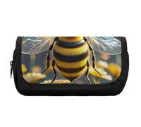 HETVBNS Bee Pencil Case Extra Large, Double Layer Pencil Pouch with Zipper, Portable Cosmetic Bags for Travel, Office Stationery Organizer for Women Men