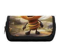 HETVBNS Bee Pencil Case Extra Large, Double Layer Pencil Pouch with Zipper, Portable Cosmetic Bags for Travel, Office Stationery Organizer for Women Men