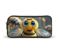 HETVBNS Bee Pencil Case Large Capacity, Durable Pencil Pouch Portable Small Cosmetic Bag with Metal Zipper, Simple Makeup Pouch Aesthetic Toiletry Bag for Travel Office