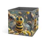 HETVBNS Bee Storage Bins 10.6 Inch, Oxford Fabric Foldable Storage Cube Organizer Basket with Handles, Fabric Bins for Closet Shelves, Toys, Clothes, Books, Bedroom