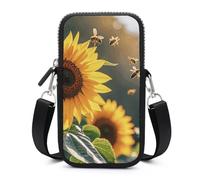HETVBNS Bee & Sunflowers Cell Phone Bag with Detachable Strap, Aesthetic Mini Sling Bag Small Crossbody Bag for Phone