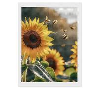 HETVBNS Bee & Sunflowers Diamond Painting Kits for Adults, Full Round Drill DIY Diamond Art for Beginners, 5D Gem Art and Crafts for Home Wall Decor 12"x16"