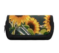 HETVBNS Bee & Sunflowers Pencil Case Extra Large, Double Layer Pencil Pouch with Zipper, Portable Cosmetic Bags for Travel, Office Stationery Organizer for Women Men