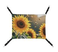 HETVBNS Bee & Sunflowers Pet Hammock for Cats & Dogs, Soft Breathable Canvas Hanging Hammock with Adjustable Straps, Comfortable & Durable Hanging Bed for Small to Medium Pets