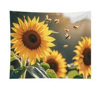 HETVBNS Bee & Sunflowers Tapestry Wall Hanging - 50"x60" Aesthetic Tapestries Soft Polyester Wall Art Decor Large Tapestry for Bedroom Living Room Dorm Backdrop, Hanging Kit Included