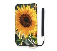 HETVBNS Bee & Sunflowers Wallet, Elegant Wristlet Wallet with Multi-Card Slots, PU Leather Long Purse for Women, Men