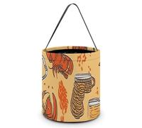HETVBNS Beer And Crawfish Pattern Candy Bag Halloween Trick Or Treat Bucket 7.9x8.3in, Reusable Gift Bags for Party Holiday Wedding